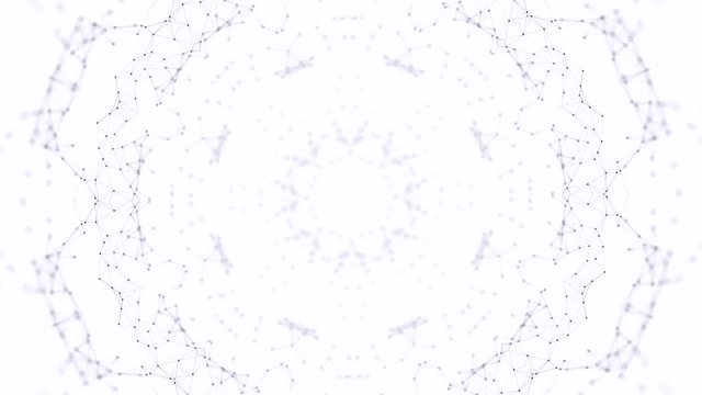 Abstract animation of hypnotic black plexes elements and particles rotating in kaleidoscope on white background. Animation. Beautiful kaleidoscope with and abstract pieces of graphics