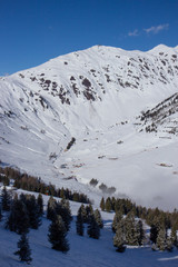 view of Mayrhofen ski resort in winter time, Austria