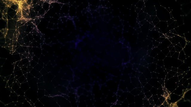 Beautiful abstraction of multicolored blurred plexes, triangles and dots floating on black background. Animation. Macro plex 4K motion background loop abstract
