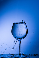 glass, drink, wine, alcohol, water, blue, wineglass, isolated, empty, liquid, beverage, clean, white, transparent, clear, crystal, bar, goblet, cold, celebration, drop, reflection, single, bocal, blac