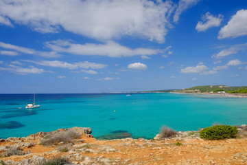 View on the beach Son Bou on the Balearic Island Menorca, Spain.