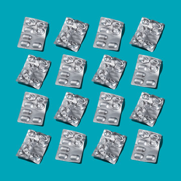 Pharma Pill Pack Pattern on Blue