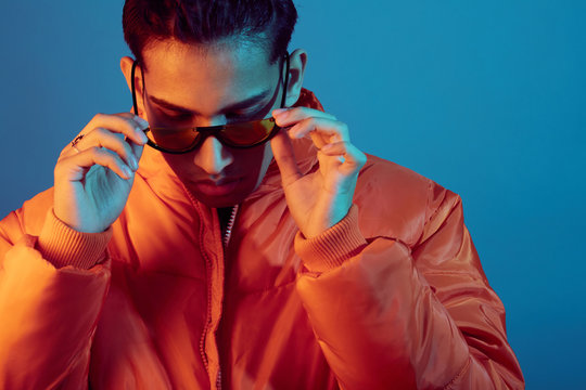 Colourful cool man studio portrait