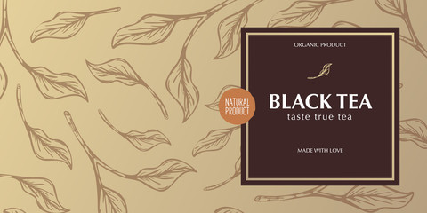 Tea banner with leaves on the background.