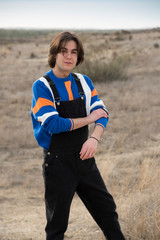 Fototapeta premium YOUNG MAN WITH STRIPED JERSEY