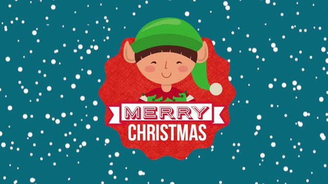 happy merry christmas card with little elf character