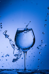 glass, drink, wine, alcohol, water, blue, wineglass, isolated, empty, liquid, beverage, clean, white, transparent, clear, crystal, bar, goblet, cold, celebration, drop, reflection, single, bocal, blac