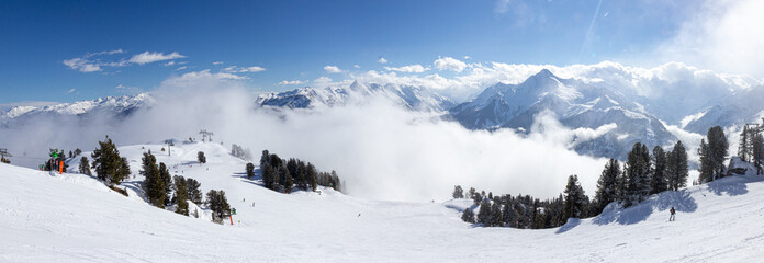 view of Mayrhofen ski resort in winter time, Austria