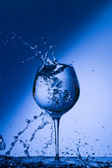 glass, drink, wine, alcohol, water, blue, wineglass, isolated, empty, liquid, beverage, clean, white, transparent, clear, crystal, bar, goblet, cold, celebration, drop, reflection, single, bocal, blac