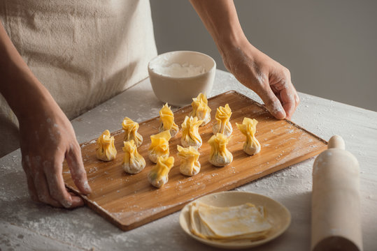 Preparation of making wonton wrappers / dumplings