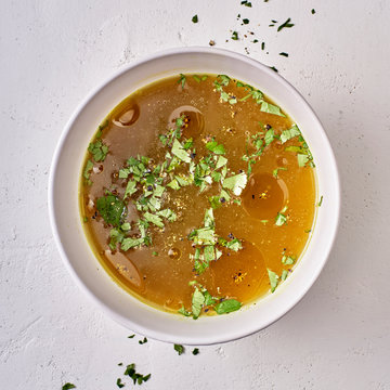 Stockphoto of Vegetable Broth with Turmeric in a Bowl