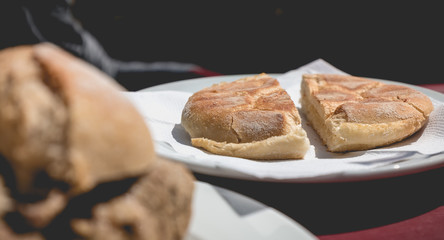 view of traditional portuguese pork beef sandwich bifana