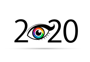 Happy new year 2020. 2020 with vision eye icon