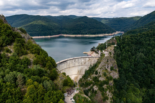 large dam, view from above, from the quadrocopter.