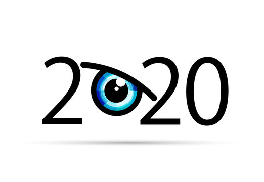 Happy new year 2020. 2020 with vision eye icon