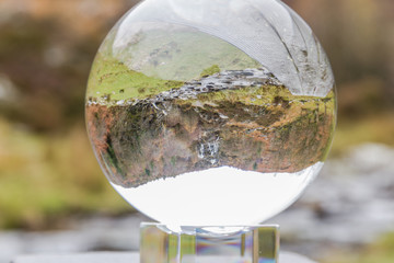 Crystal Ball view of Rhiwargor waterfall on the river Eiddew