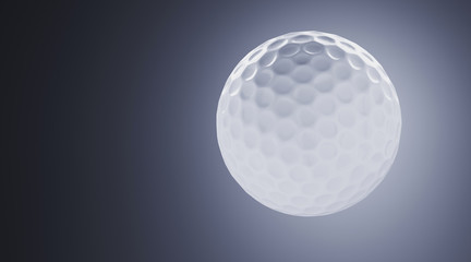 Sport equipment for minimal diet and healthy concept. Close up white golf ball on grey background. 3d rendering illustration.