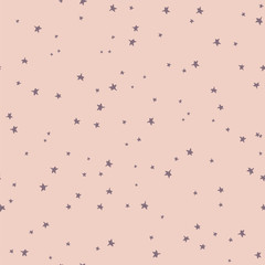 Vector seamless pattern stars purple pink. Hand Drawn doodle stars. Starry sky background. Pink Festive Background. Falling stars. Coordinate girls. Kids background.