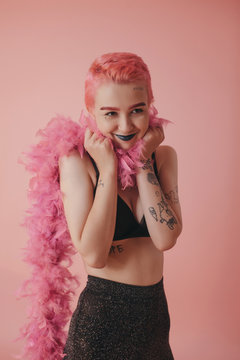 Lovely female in pink stole