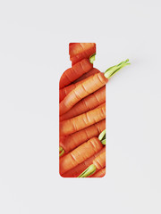 Creative minimal diet and healthy concept. Carrots underlay with paper cut shape of bottle. 3d rendering illustration.