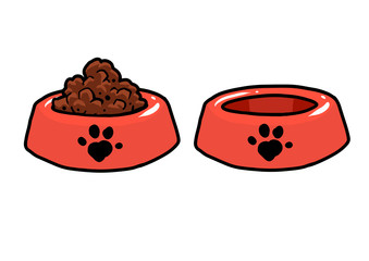 Dog Bowl Cartoon Illustrations. Set Vector Collection