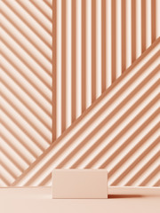 Abstract background for daily branding, identity and packaging presentation. Light beige podium and corrugated panel background. 3d rendering illustration.