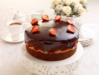 Chocolate Cake with tea