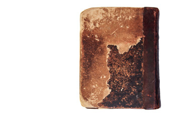 Ancient book cover  isolated on white background. Great texture, decrepit yellowed paper.