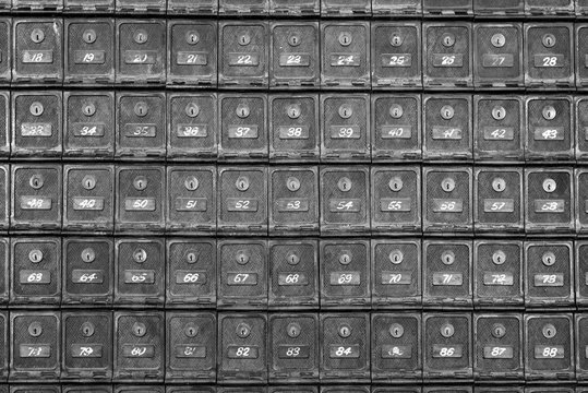 Post boxes at a mail office, Australia.
