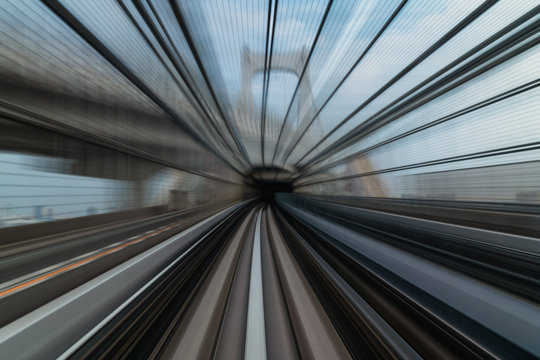 Fast speed. Train In A Modern City.