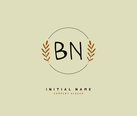 B N BN Beauty vector initial logo, handwriting logo of initial signature, wedding, fashion, jewerly, boutique, floral and botanical with creative template for any company or business.