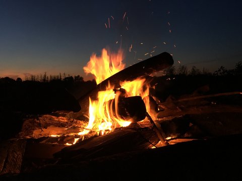 night camfire closeup and sparks