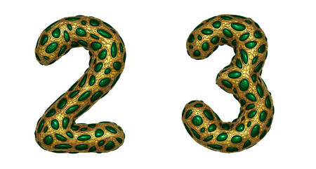 Obraz premium Number set 2, 3 made of realistic 3d render golden shining metallic.