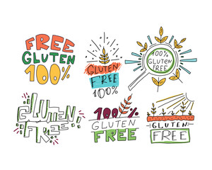 Bright banner sketch set inscription free gluten.