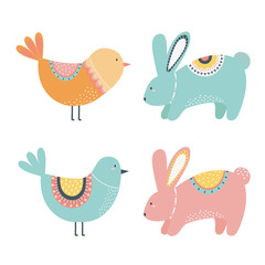 Rabbit and bird cartoon design vector illustration