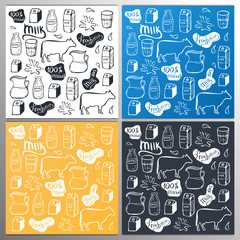 Set of Milk backgrounds. Hand draw milk icon set. 