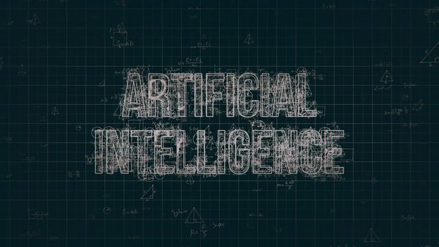 Abstract background  with looped random mathematical formulas and text Artificial Intelligence .
