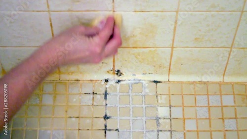 Starting To Clean A Disgusting Shower Floor That Is Covered In