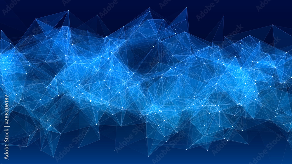 Wall mural vector abstract futuristic digital landscape with particles dots and stars on horizon. computer geom