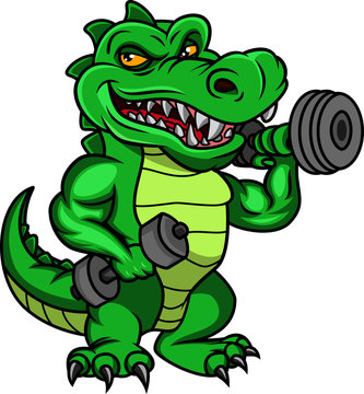cute crocodile cartoon holding dumbbells