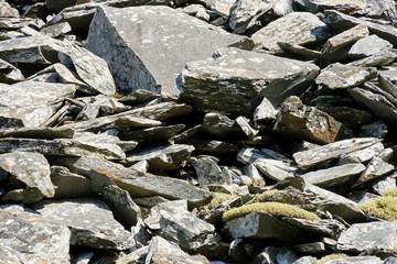 Stacked Slate Rocks Forming a Wall