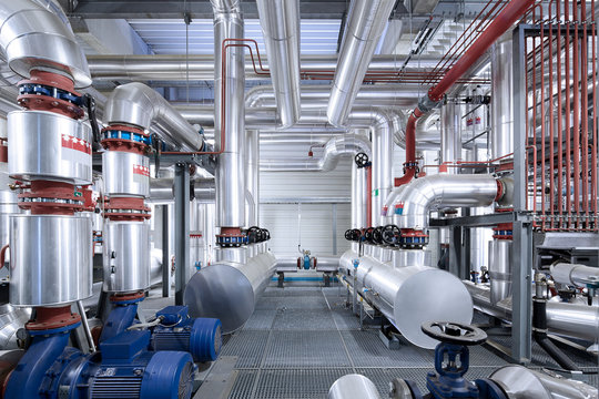Pipeworks with insulation in a technical room