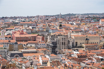 Fototapeta na wymiar Panorama of the skyline of Lisbon over the rooftops of the old town from the castle
