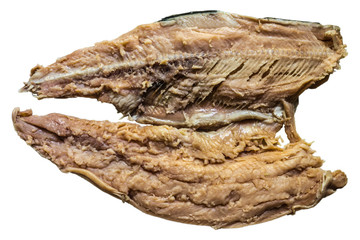 Sliced salmon fillet fillet and fish body.  Cooking a popular snack. Isolated image on a white background. A site about fish,cuisine, cookery.