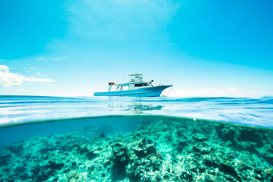 Yacht on the surface with half underwater