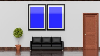 壁に掛けられた額縁 額 コピースペース 絵画 写真 ソファ 鉢植え