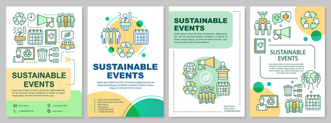 Sustainable event management brochure template layout. Event greening. Flyer, booklet, leaflet print with linear illustrations. Vector page layouts for magazines, annual reports, advertising posters