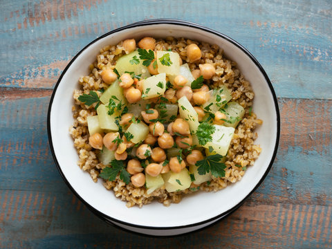Kohlrabi and Chickpeas on Freekeh