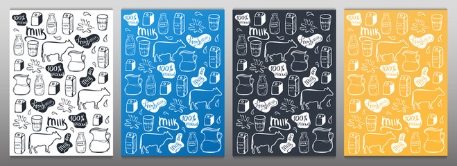 Set of Milk backgrounds. Hand draw milk icon set. 
