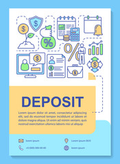 Deposit poster template layout. Keeping funds in passive income deposit. Banner, booklet, leaflet print design with linear icons. Vector brochure page layouts for magazines, advertising flyers